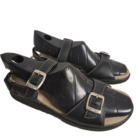 SAS Women's Black Leather Tripad Comfort Sandals Double Buckle Strap 8.5M - Picture 1 of 7